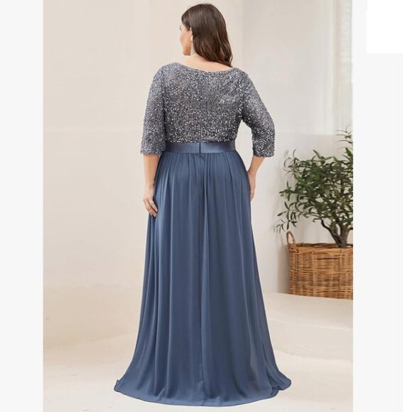 Ever-Pretty Women's Round Neck Sequin PartyDress Long Plus Size Evening Dress 20 - Picture 2 of 16